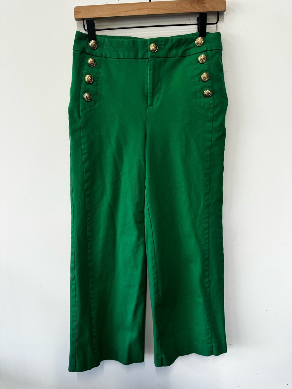 Charter Club Green High-Waist Sailor Button Wide-Leg Pants 6P